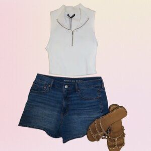 ZARA NWT Sleeveless Ribbed Zip-Up Crop Top – White (M)